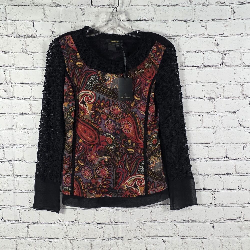 Radzoli Women's Small Y2K Paisley Print Long Sleeve Top